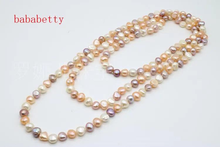 Natural Baroque Freshwater 8-9MM Pearl Sweater Chain Multilayer 160cm Long Necklace Mixed Color |