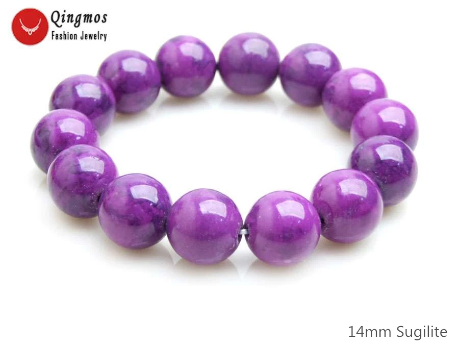 

Qingmos Fashion Sugilite Bracelet for Women with 14mm Round Purple Sugilite Stone Bracelet Fine Jewelry 7.5'' Armband bra473