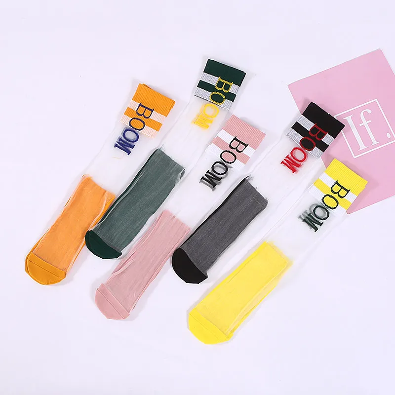 5 Pairs-3 5 пар, сексуальные трендовые шелковые чулки в стиле Харадзюку с кристаллами, чулки до колена на весну и лето, хлопковые женские прямые чулки для девушек - Цвет: 5 Pairs-3