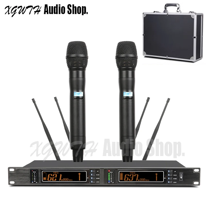 DJ UHF Беспроводная микрофонная система истинное разнообразие 2x100 канальный