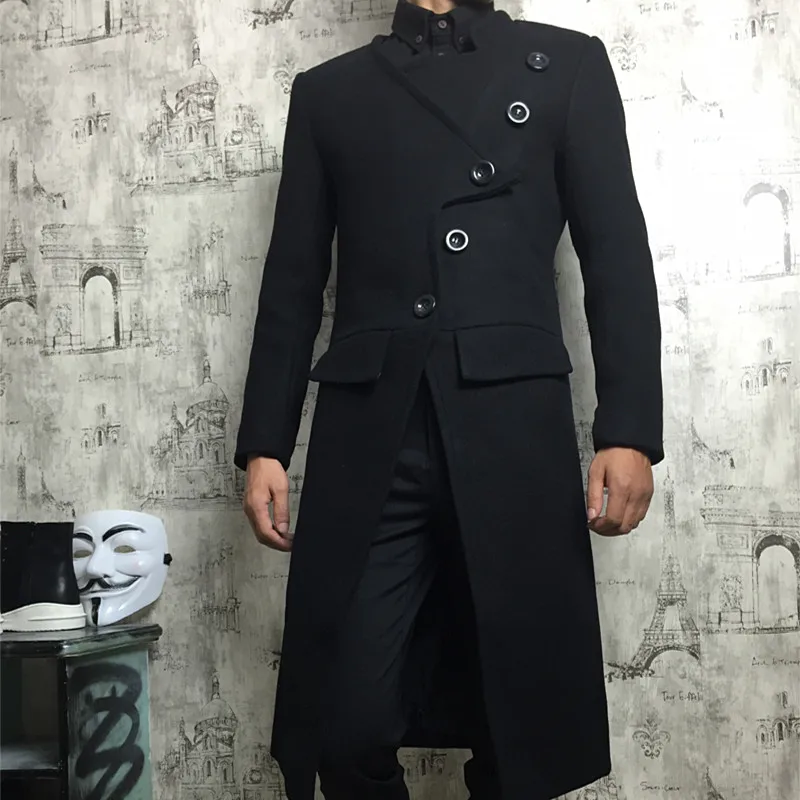 

S-5XL ! 2016 Men's new fashion medium-long personality wool coat ultra long over-the-knee plus size woolen trench outerwear