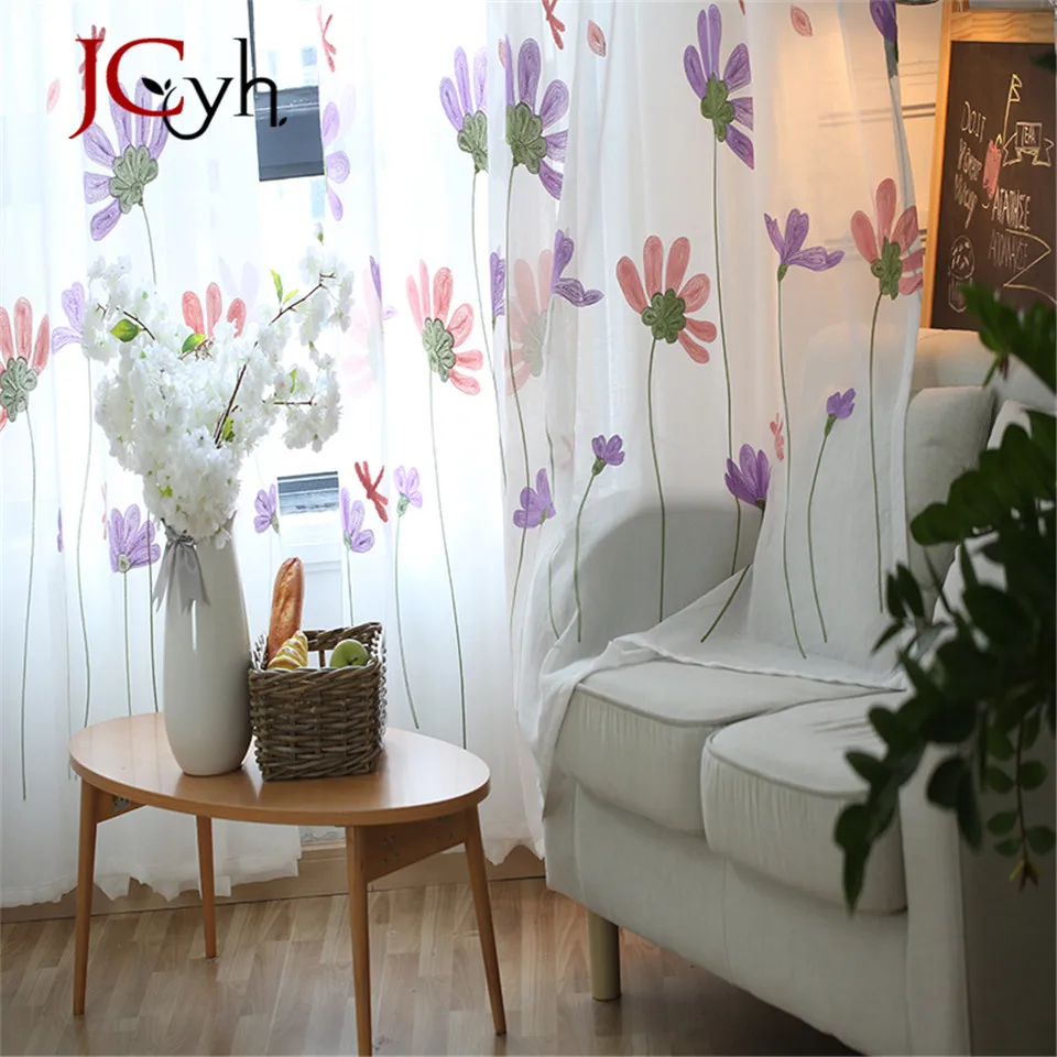 Morden White Tulle Curtains For Bedroom Window Lotus Embroidered Voile Living Room Rideaux Voilage Treatment Drapes | Дом и сад