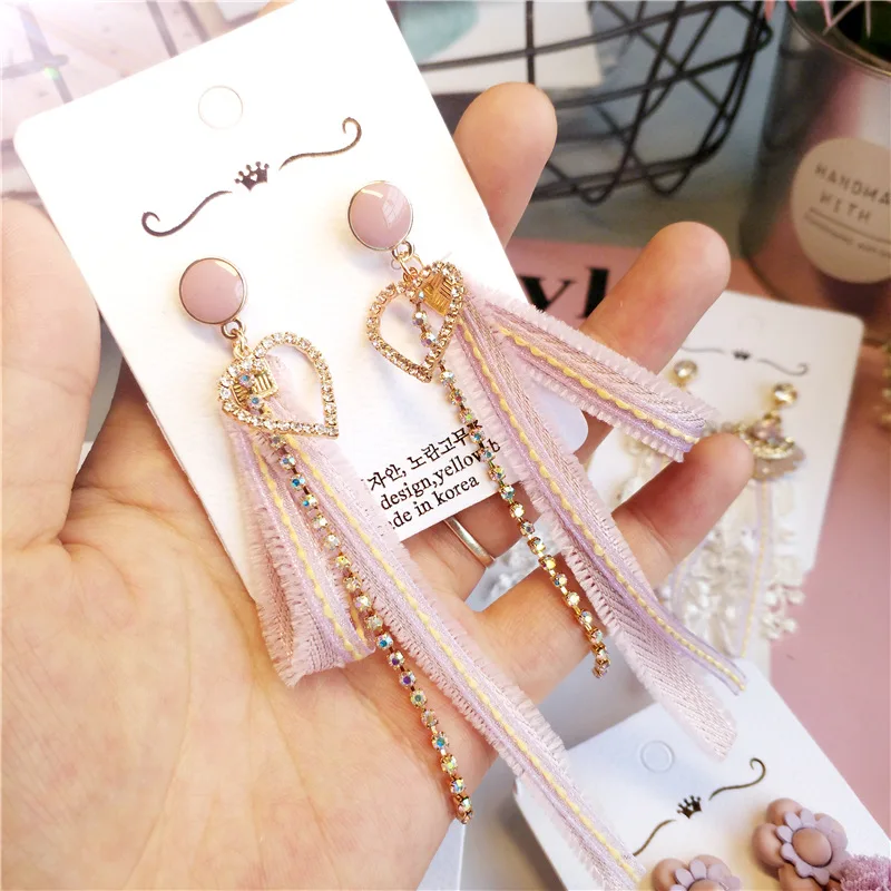 Женские корейские висячие серьги Kawaii милые розовые и фиолетовые длинные летние