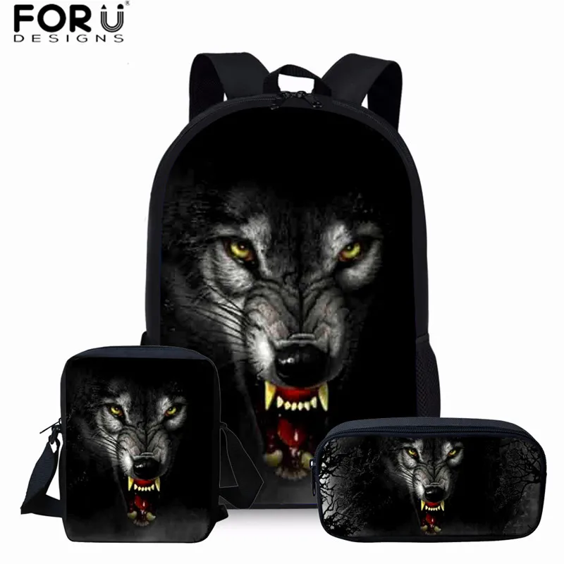 Foruigns/комплект классной школьной сумки с 3D принтом волка школьный рюкзак для