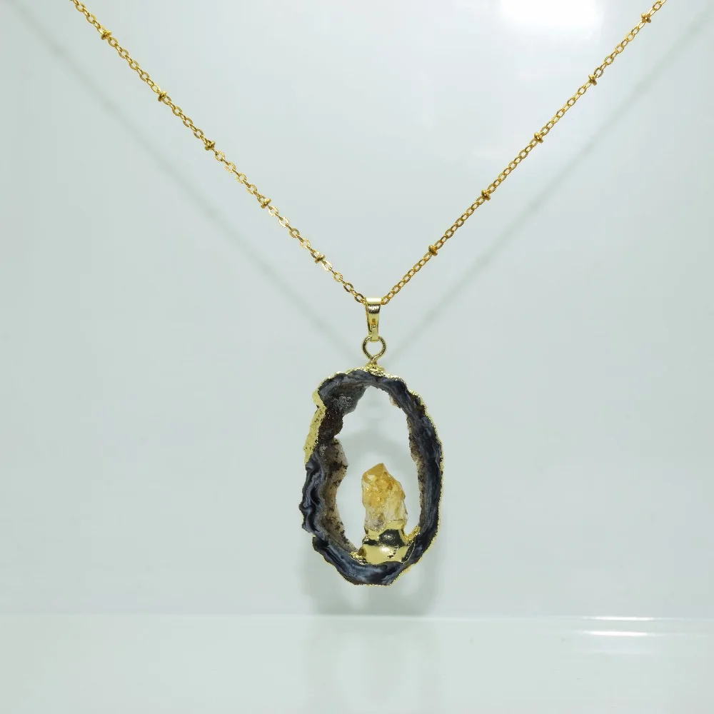 Free From Slab Rough Slice stone necklace for girl Raw quartz crystal natural geode druzy pendant women gift | Украшения и