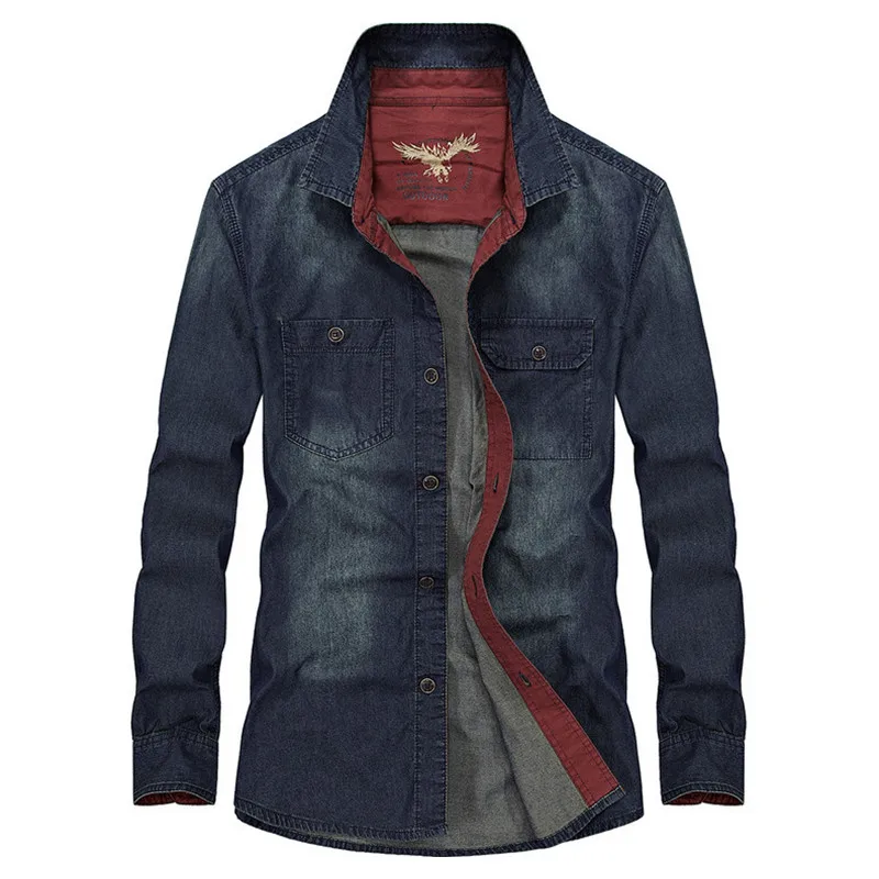 ZDH602 Dark blue Весенние мужские повседневные брендовые ковбойские рубашки из хлопка, осенние мужские M-4XL больших размеров afs jeep, джинсовая синяя рубашка с длинным рукавом - Цвет: ZDH602 Dark blue