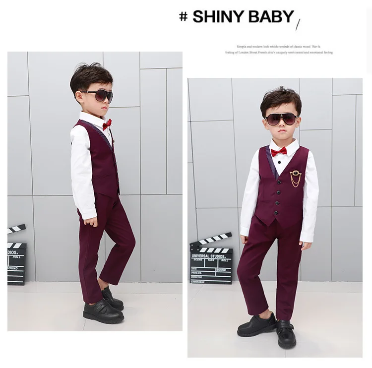 Boys Fashion Short Suits Vest Pants Set Kids Slim Fit 2pcs Suit Set For Boys Formal Classic Costume Wedding Birthday Party Suit