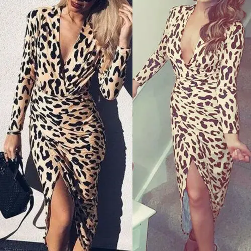 Новое популярное женское облегающее леопардовое Сексуальное вечернее Клубное