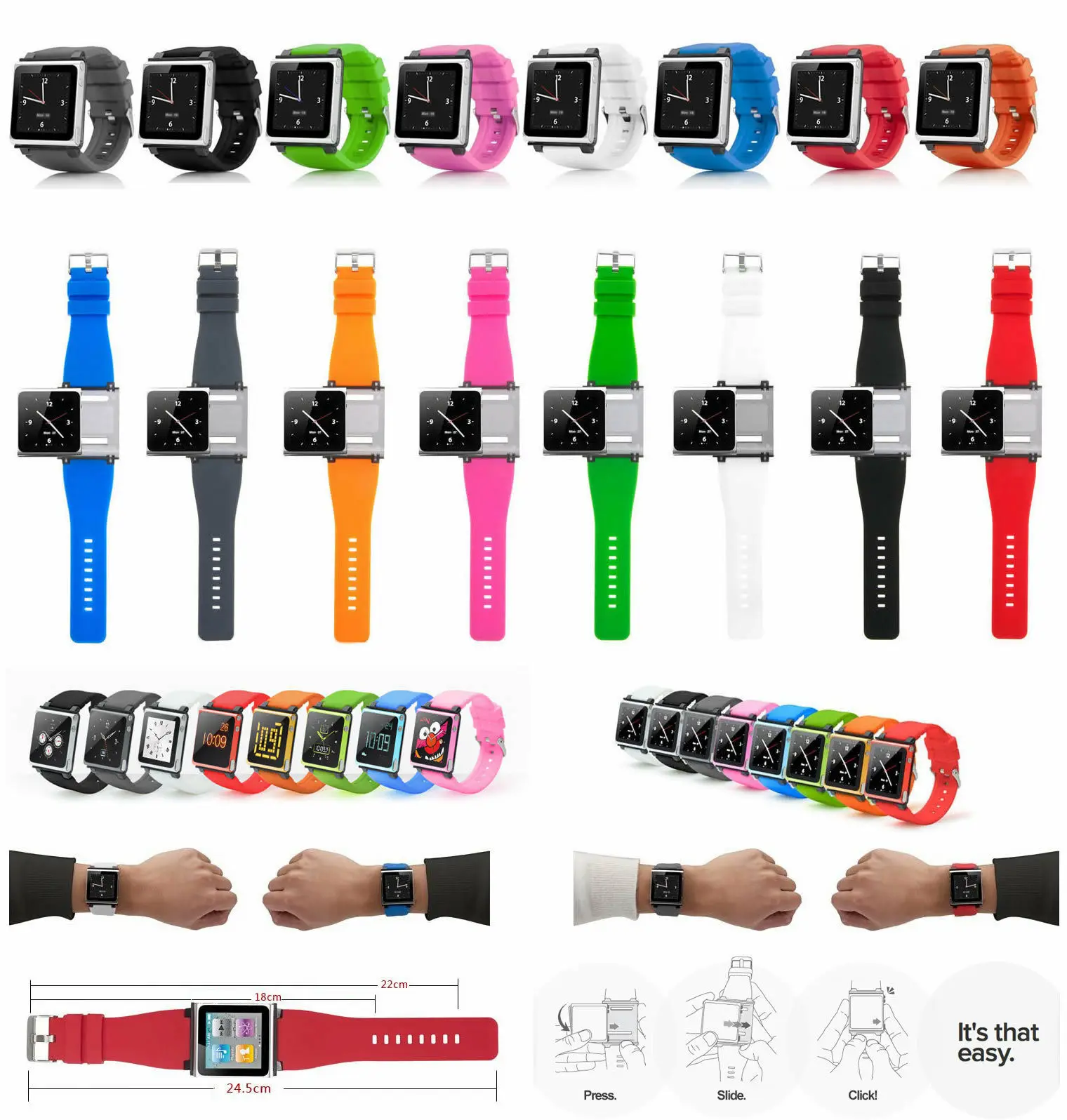 Multi-Touch Watch Band Kit Wrist Strap Bracelet For iPod Nano 6 6th 6g Silicone Watch Band Wrist Strap