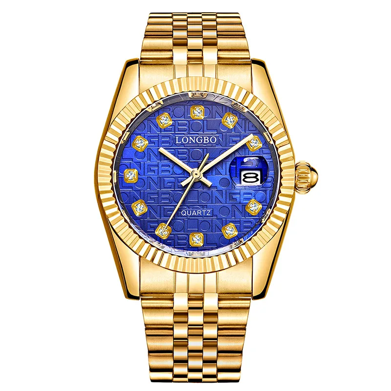 

2019 Longbo Luxury Gold Watch Lady Men Lover Stainless Steel Quartz Waterproof Male Wristwatches For Men Analog Auto Date Clcok