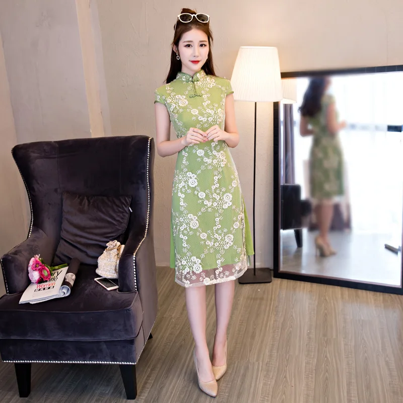 Модное женское традиционное китайское платье Qipao длинное вечернее с коротким