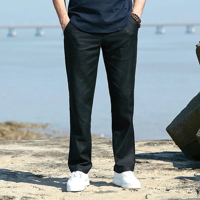 

new arrival Men Casual Summer trousers linen Loose Straight full length pants comfortable Mid Elastic Waist plus size S-5XL 6XL