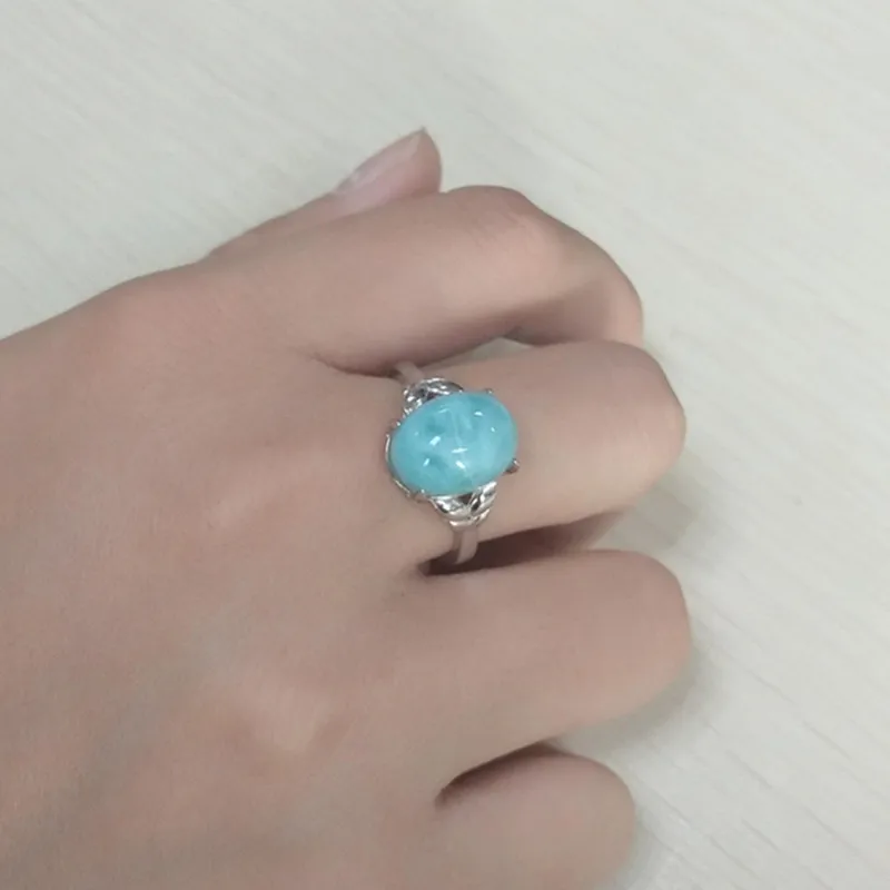 

Natural larimar silver ring, oval 12mm*9.5mm rare larimar 925 silver jewelry,top quality, fashion ring for both Girls and women