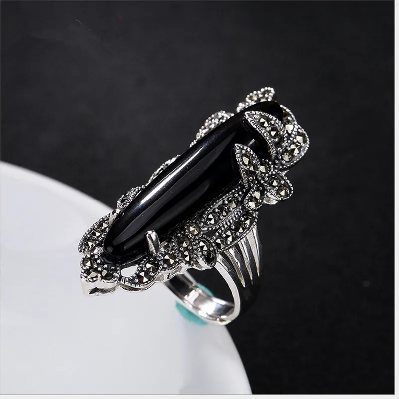 Женское Винтажное кольцо с халцедоном длинное из натурального серебра 925 пробы