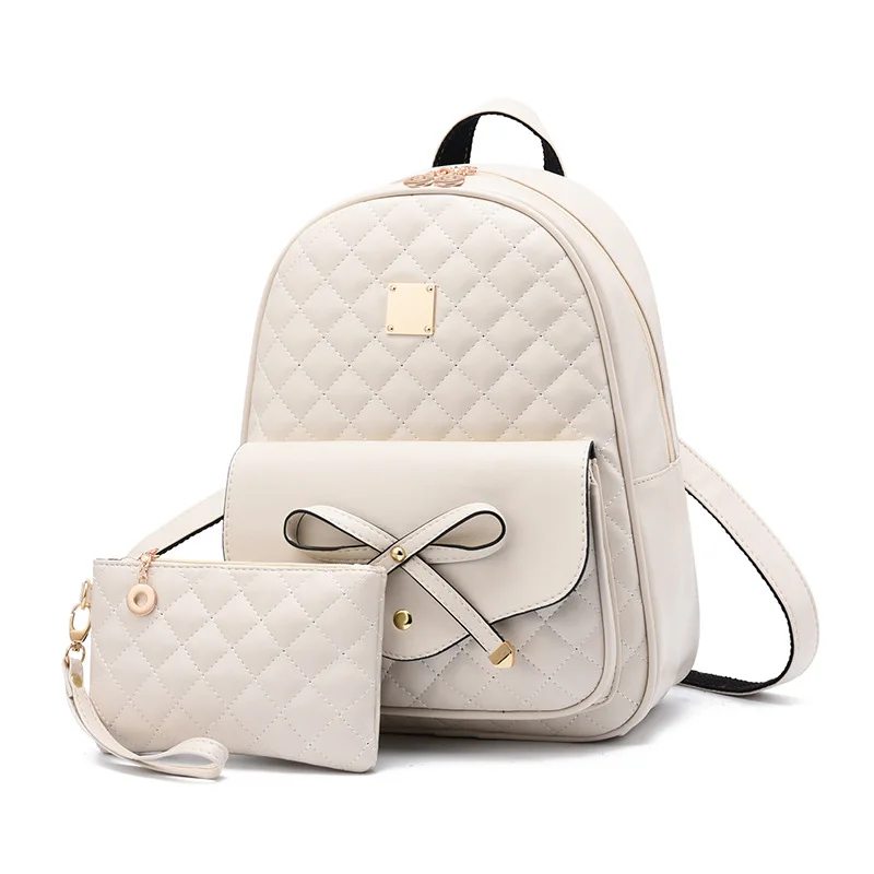White SWDF Women's Backpack Fashion Black PU Leather Backpack Women's Shoulder Bag Small Backpack Girls' Bags Mother and Daughter Bags - Цвет: White