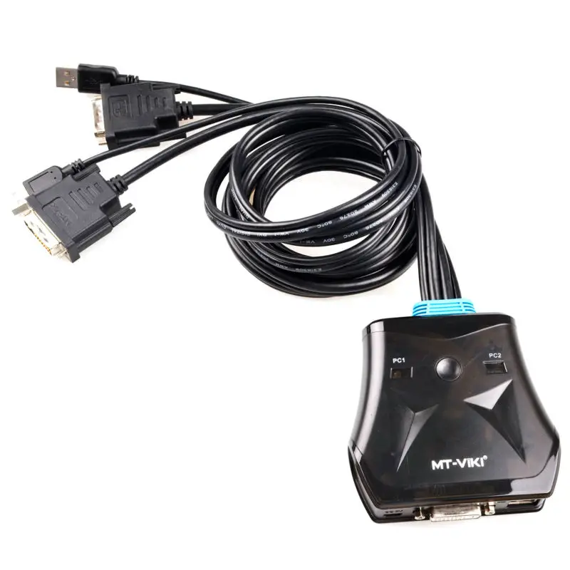 Новый дизайн переключатель KVM DVI с 2 портами USB проводным умным ручным удлинителем