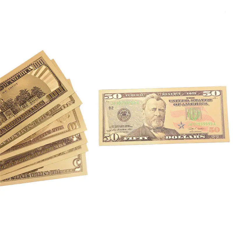 7 шт. американское золото Banknotes банкноты Позолоченные бумажные деньги для сбора 15*7 см/5,91* 2.76in