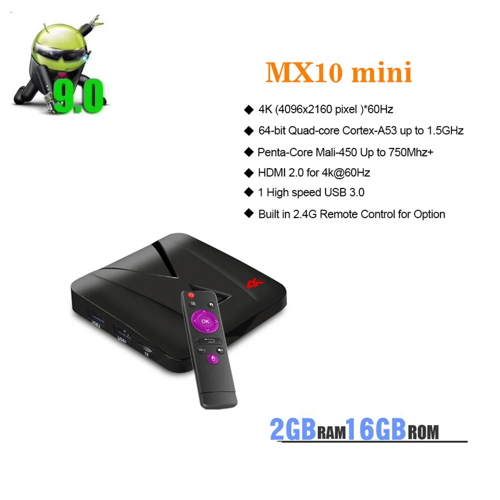 Новый MX10MINI Android 9 0 Смарт ТВ коробка 2G16G RK3328 четырехъядерный 64 бит Cortex-A53 4k 2 4 ГГц Wifi