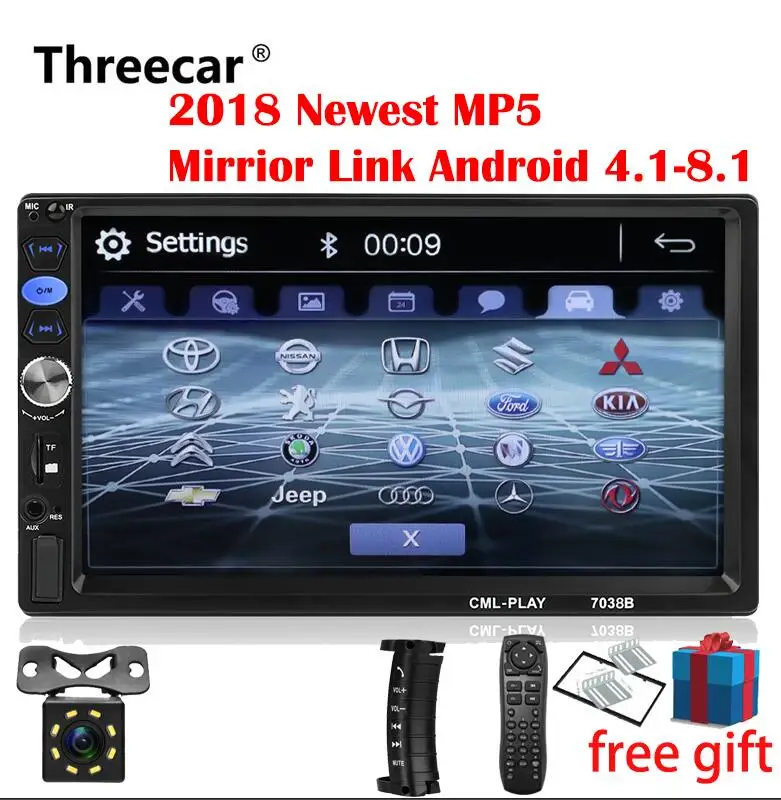 2din Автомагнитола 7 дюймов сенсорный mirrorlink Android плеер сабвуфер MP5 плеер Авторадио Bluetooth Камера заднего вида магнитофон - Цвет: 8 led camera  all