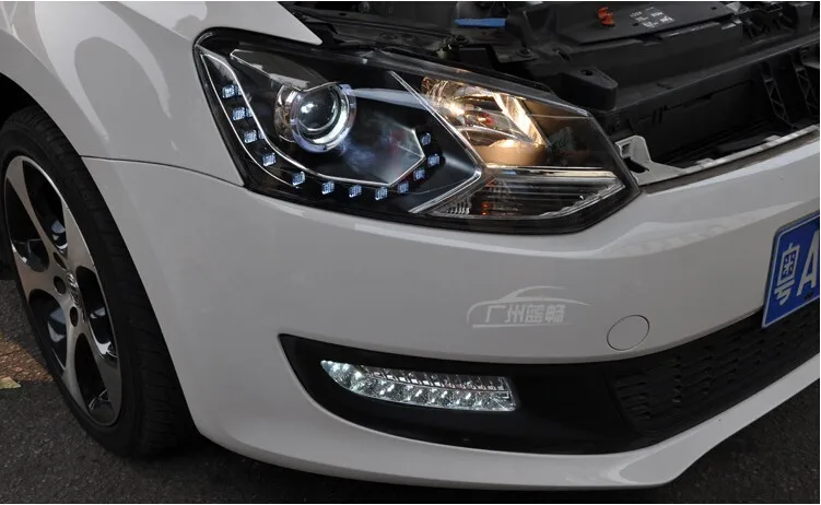 Глава свет для vw polo фары 2011- би ксенон объектива Тюнинг автомобилей H7 парковка светодиодный для vw polo светодиодный DRL автомобилей светодиодные передние фары