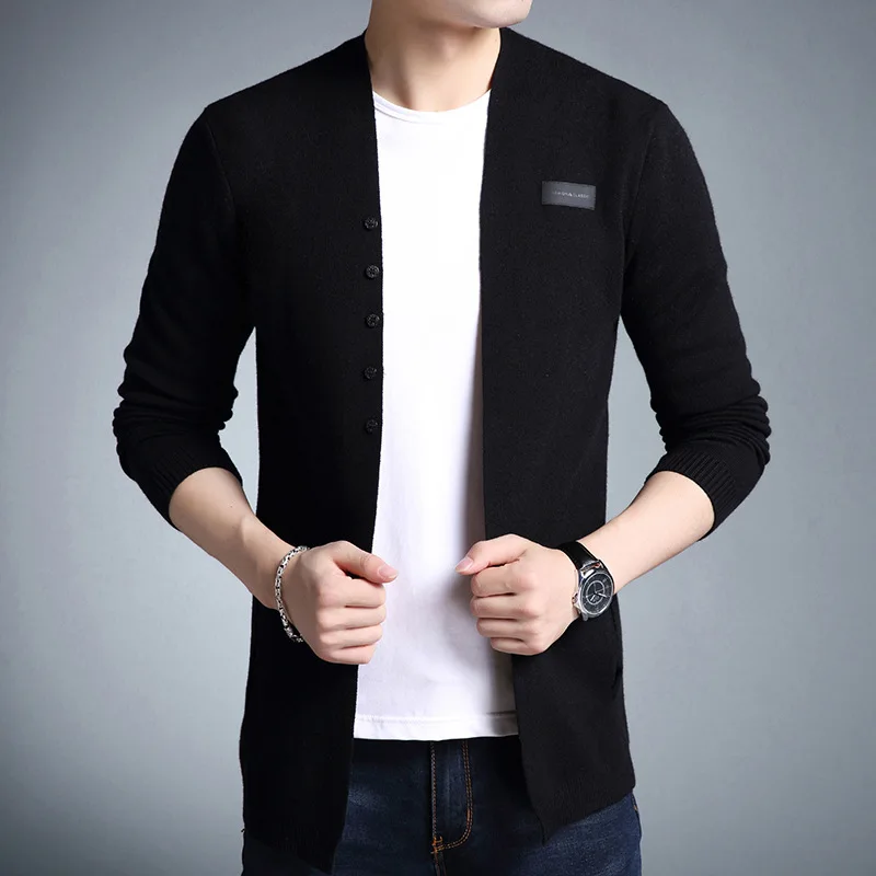 AYUNUSE New 2020 Autumn Knitted Cardigan Sweater Men V Neck Single Button Cardigans Male Gray Black Slim Fit Jacket Outwear | Мужская