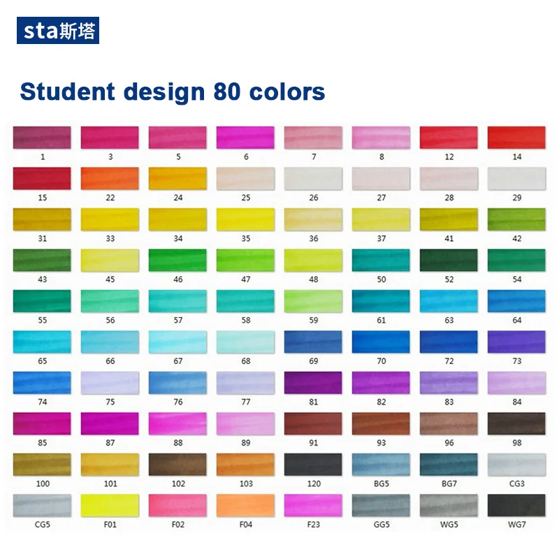 Student design 80 STA 30/40/60/80/128 маркеры кисти, спиртовые чернила профессионального качества, двойной наконечник скошенный и мягкая кисть, идеальные маркеры для дизайна и рисования манги, аниме, скетчей - Цвет: Student design 80