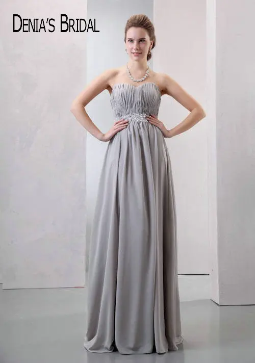 2017 простые элегантные серые длинные шифоновые платья для подружки невесты