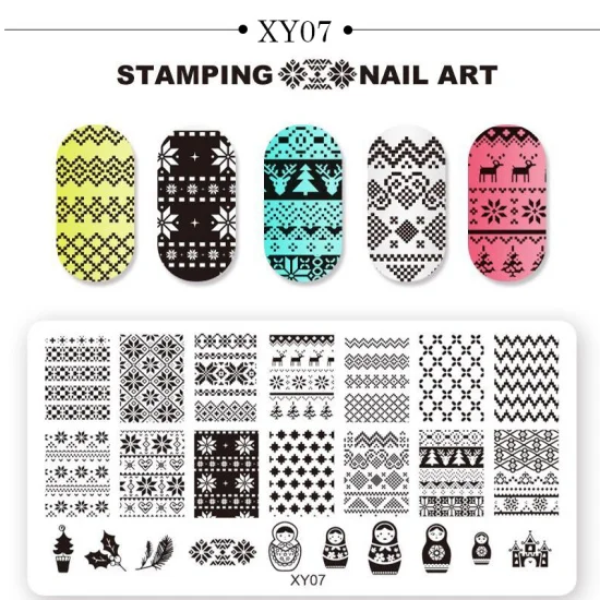 XY07 1x пластина для стемпинга для нейл-арта прямоугольник DIY Рождественская гирлянда Снежинка Олень польский маникюрный шаблон стальной трафарет CHXY01-08 - Цвет: XY07
