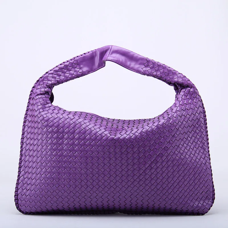 Purple Фирменная новинка, Женская тканая кожаная сумка знаменитостей, крест-накрест, Хобо, сумочка для пышек, женская вязаная Повседневная Сумка-тоут - Цвет: Purple