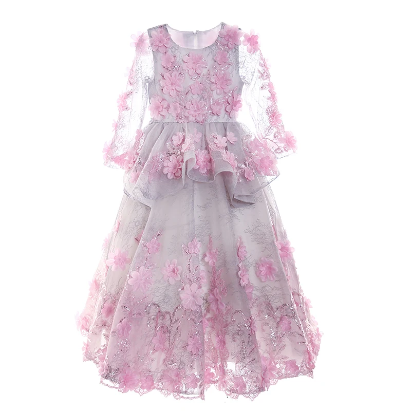 

Luxury New Kids Girls Elegant Florals Birthday Wedding Party Princess Ball Gown Fluffy Dress Children Dance Host Pageants Dress