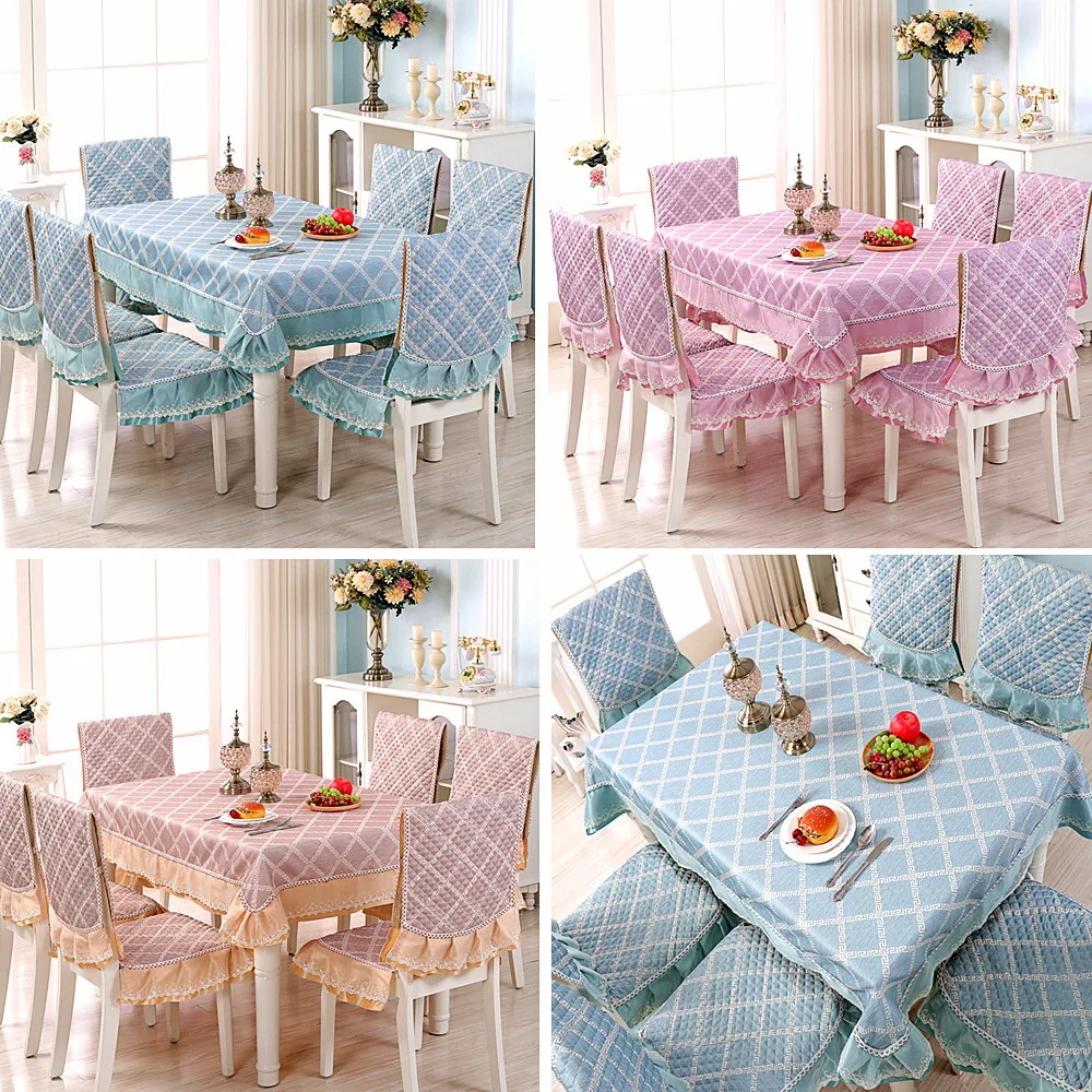 

HOT! Modern Simplicity Lace Table Cloth Rectangular 6PCS Chair Cover and 1PCS Tablecloth 130X180 CM Table Decor Kit Bundle Sale