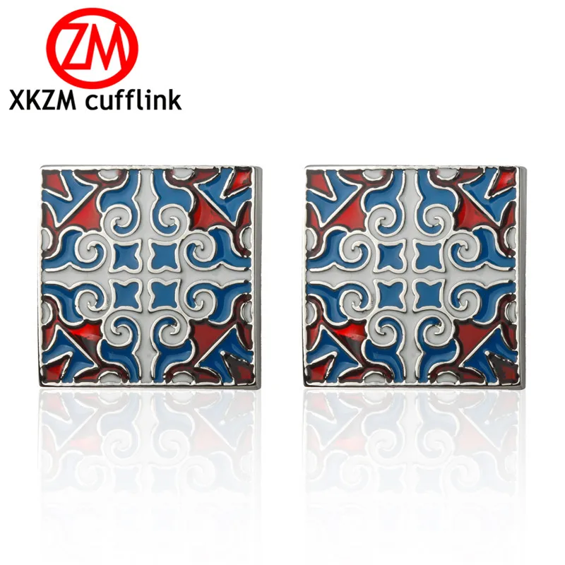 Высококачественные французские эмалированные квадратные Синие запонки в форме