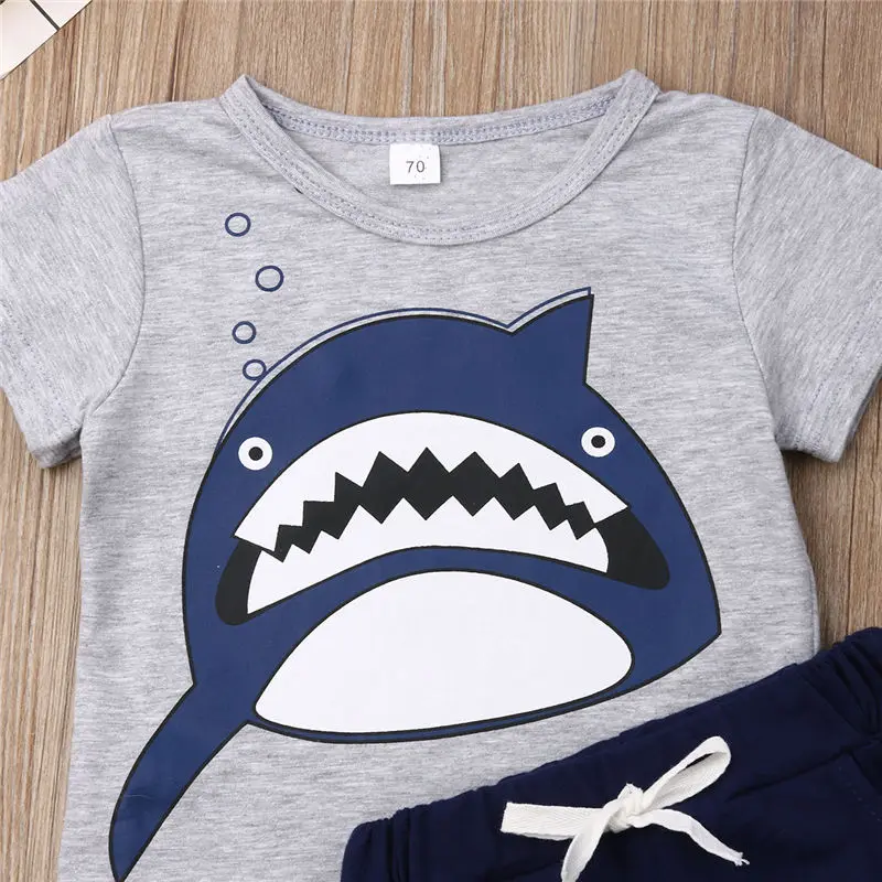2019 0-3T Newborn Baby Boys Clothes Set Infant Shark Outfit Kids Short Sleeve T-shirt+Shorts Toddler Children Summer 2pcs |