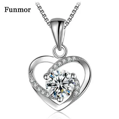 Funmor простой кулон в виде сердца ожерелье из стерлингового серебра 925 пробы