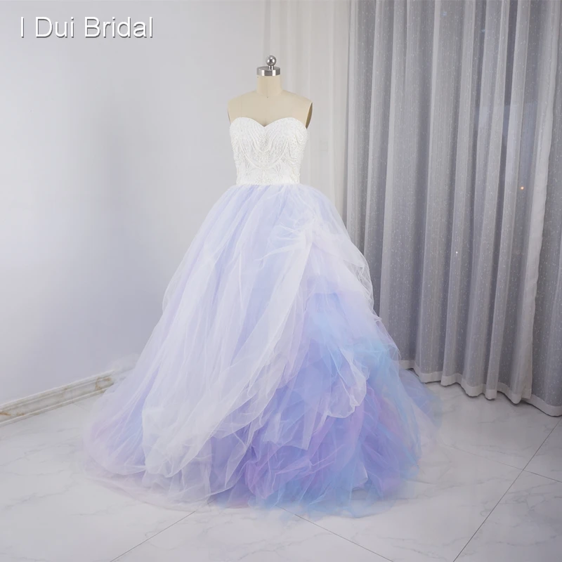 Красочные свадебные платья фиолетовый розовый синий тюль слои жемчужные бусины