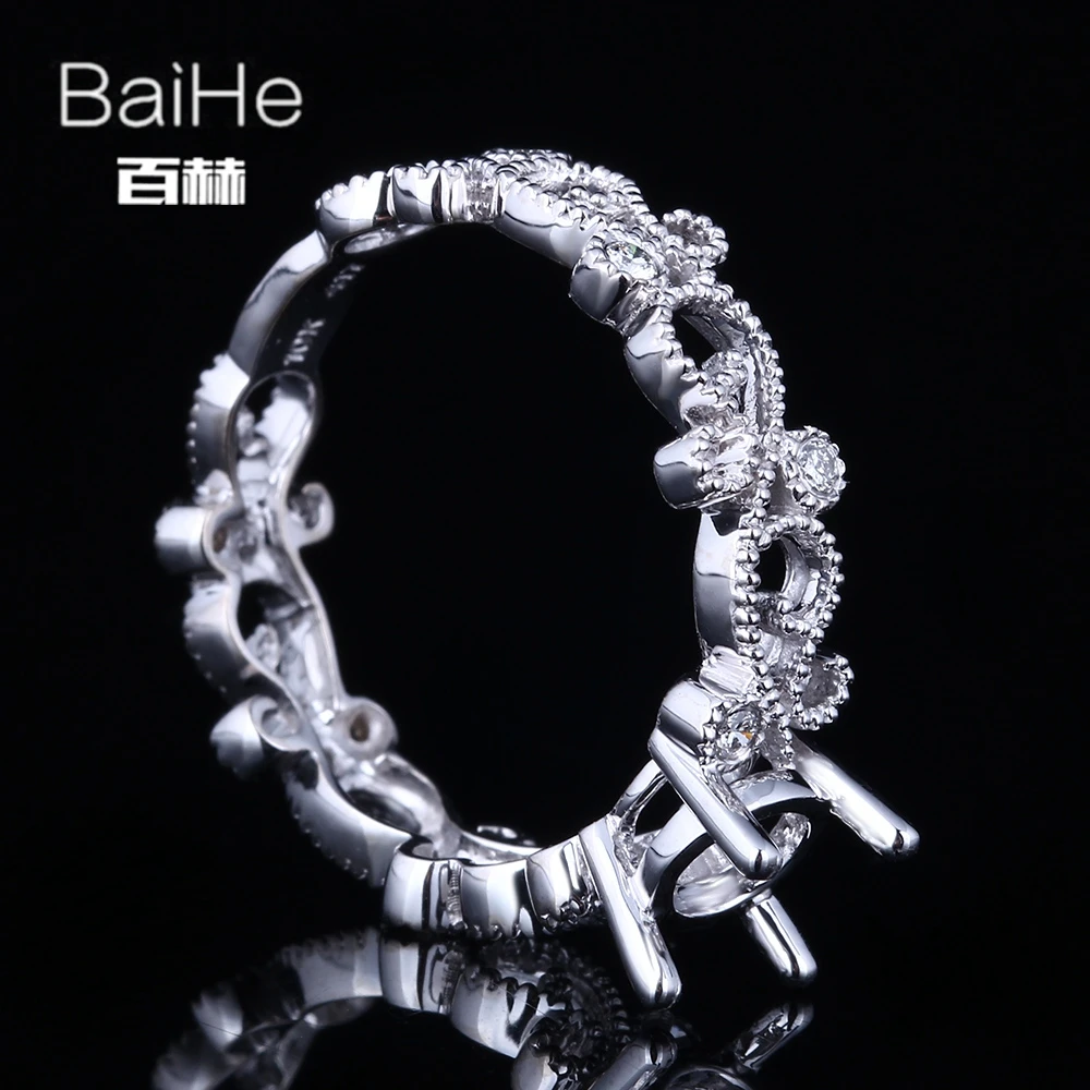 BAIHE однотонное 14K белое золото (AU585) сертифицированное круглое обручальное