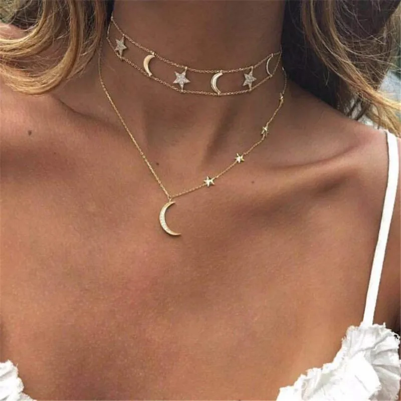 Женское колье-чокер с Луной ADOLPH винтажное многослойное колье со звездами и