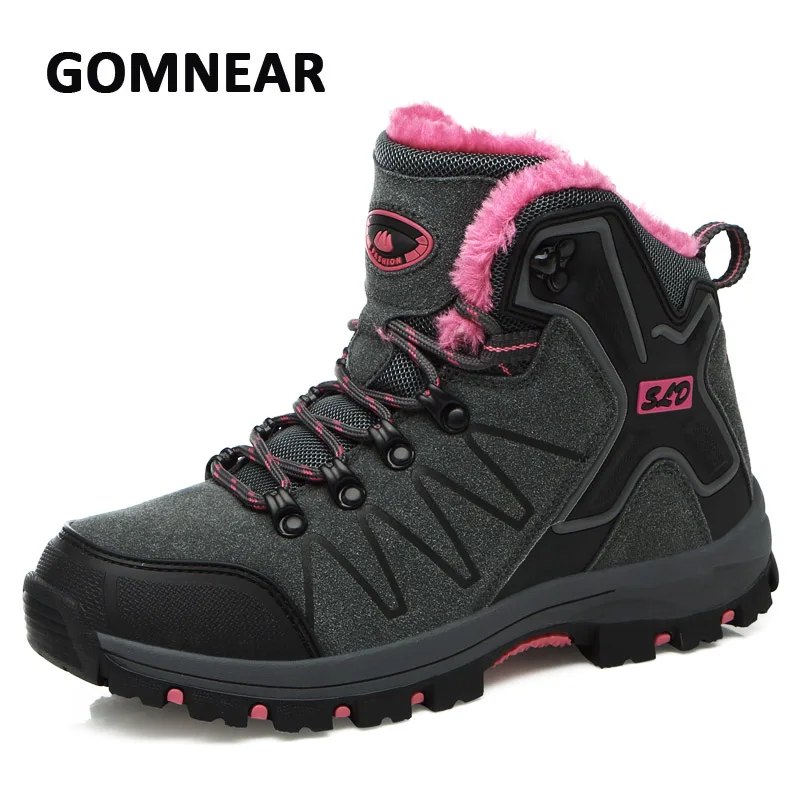 GOMNEAR Women Winter Hiking Sneakers Fur Lined Sports Shoes Purple Outdoor Camping Mountain Climbing | Спорт и развлечения