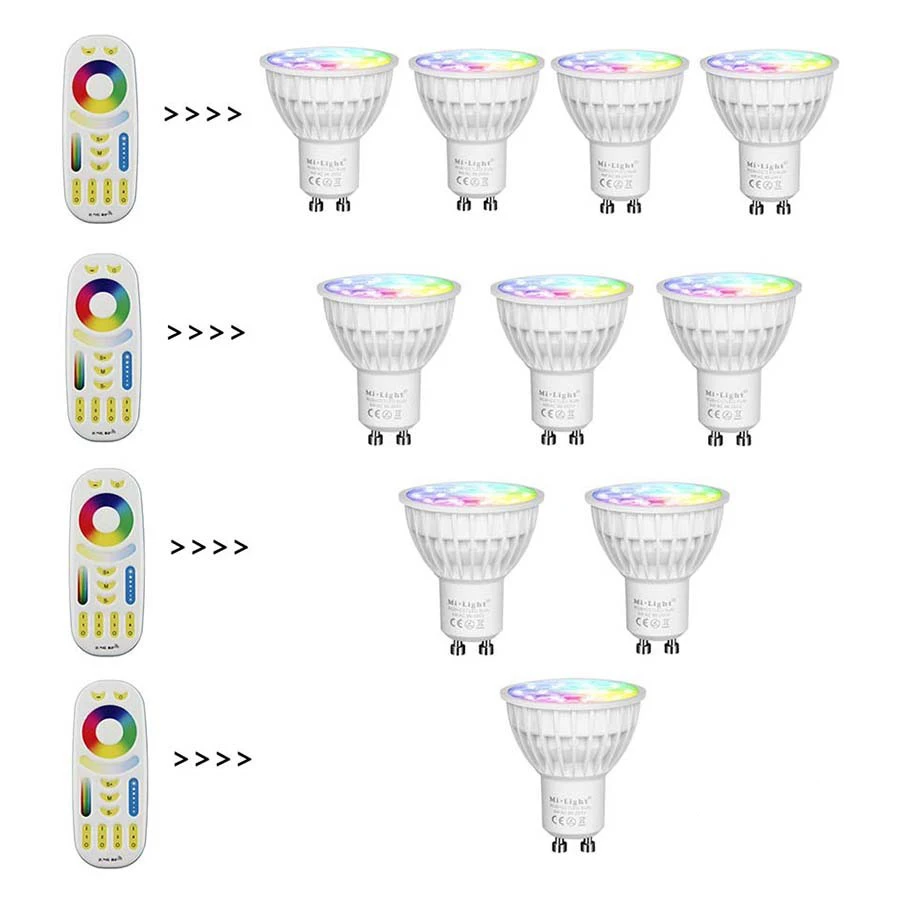 4 Вт затемнения 2.4 г Беспроводной milight светодиодные лампы GU10 RGB+ CCT светодиодный Spotlight Smart LED лампы Освещение AC86-265V