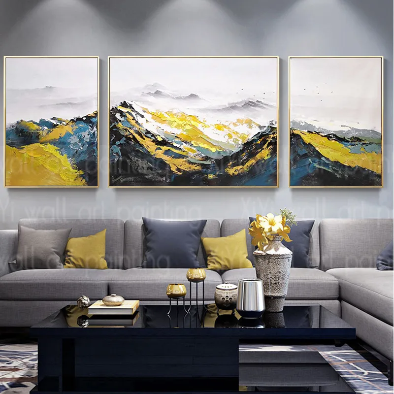 Goedkoop 3 Stuks Gold Art Canvas Schilderijen Woonkamer Schilderen Woondecoratie Schilderij Abstract Wall Art Pictures Acryl Textuur