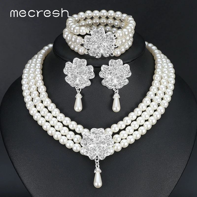 Mecresh Круглый Имитационные жемчужина Дубай наборы свадебных ювелирных изделий