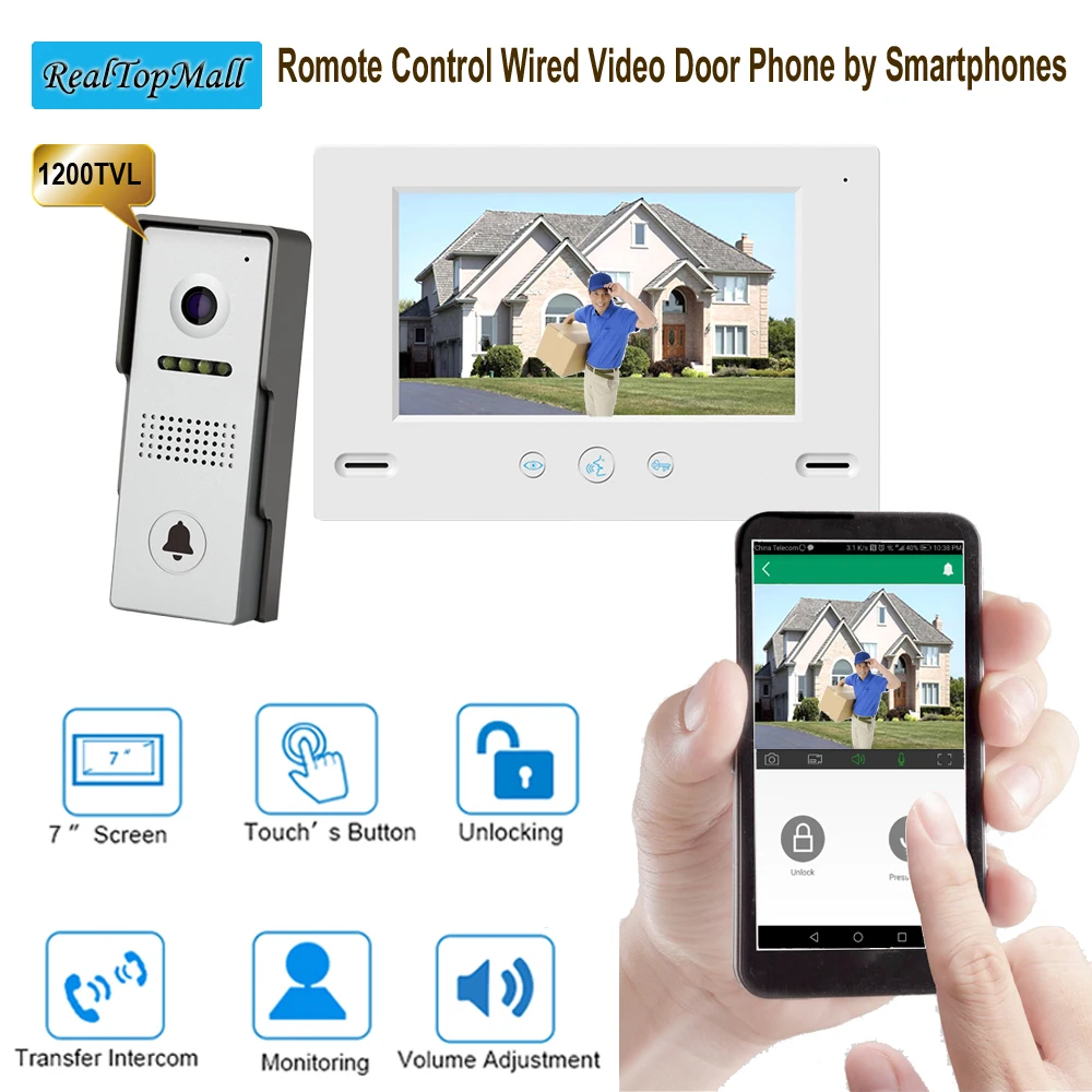 Видеодомофон 1200 TVLine для наружной камеры с сенсорной кнопкой 7 дюймов