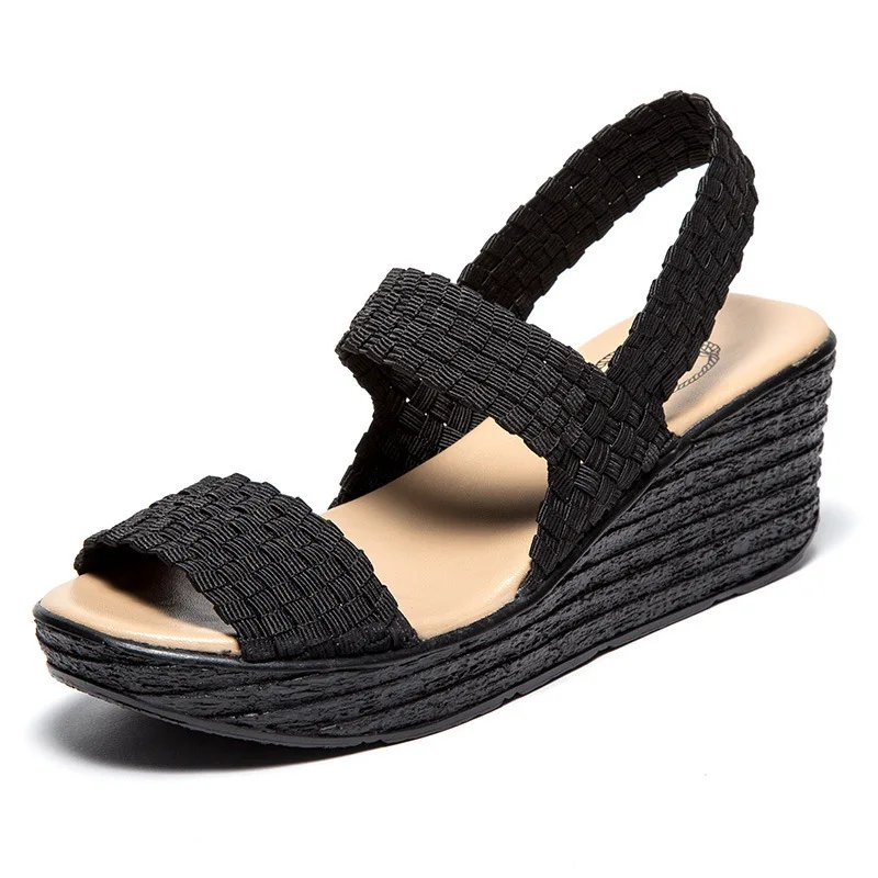 Fujin/летние эластичные плетеные сандалии ручной работы с эластичным ремнем Прямая
