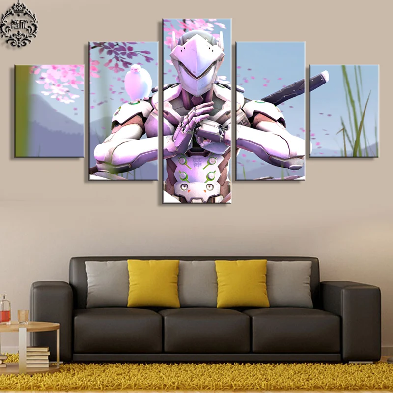 

Wall Art Game Poster 5 Panel Overwatch Genji Home Decor Pictures Artwork Canvas Printed Decoration Painting On Canvas Cuadros