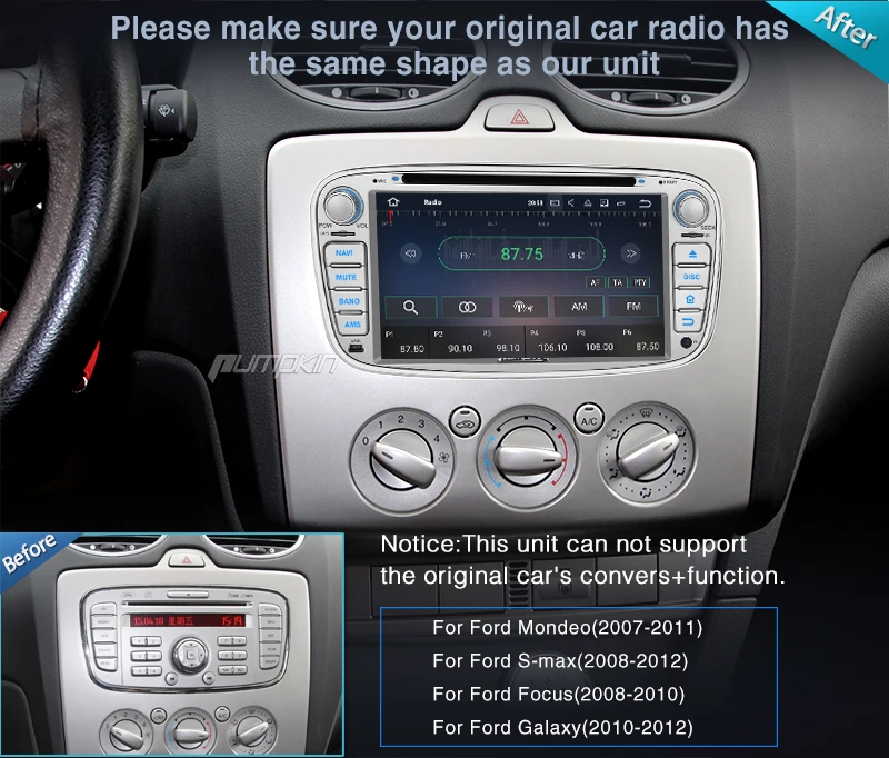 Pumpkin 2 Din 7''Android 7 1 автомобильный Радио dvd плеер GPS для Ford Mondeo/Focus Автомобильный