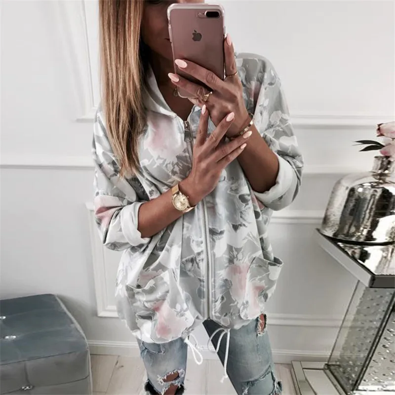 Женская толстовка с капюшоном длинным рукавом 2019 модная осенне-зимняя цветочным