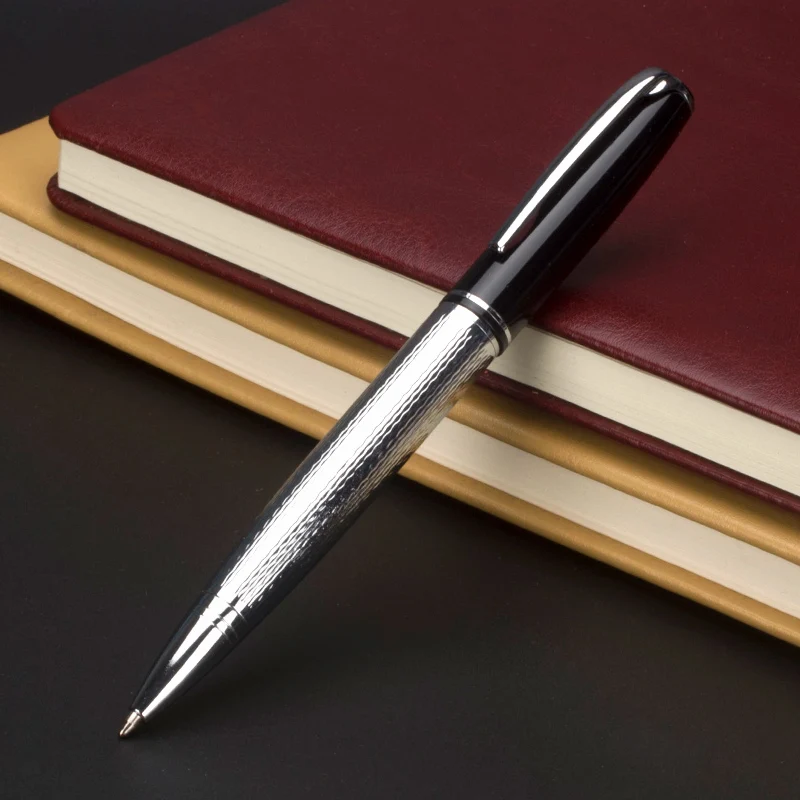 

High-end fashion Metal Ballpoint pen ball pen 0.7 mm Black and silver student supplies business pen gift pen