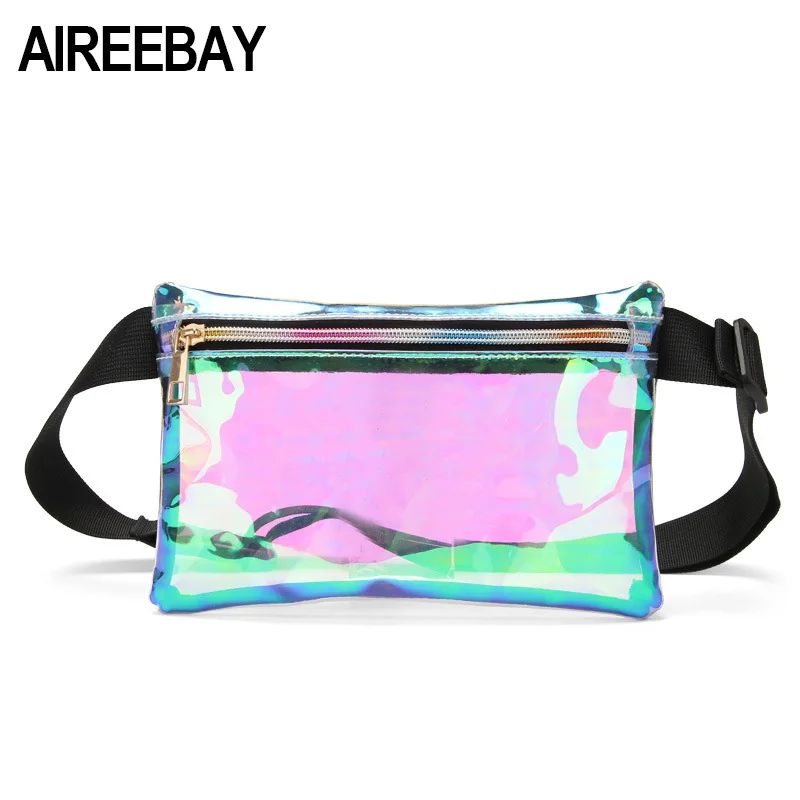 

AIREEBAY Women Transparent Waist Bag Holograohic Fanny Packs 2019 New Waterproof Chest Bag Hologram Hip Bag Laser Belt Bag