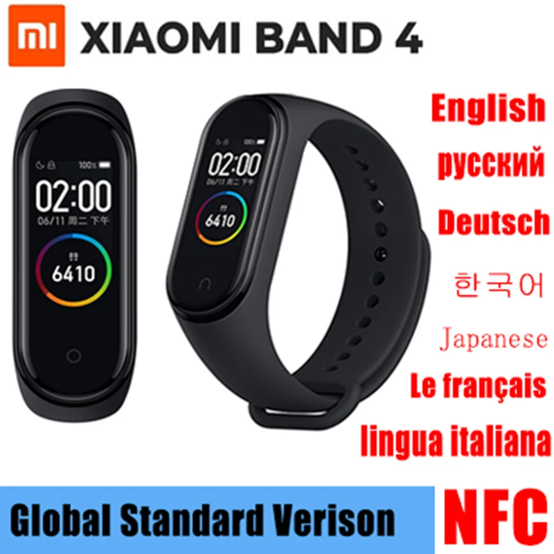 Xiaomi Mi Band 4 NFC Версия смарт-Браслет фитнес-браслет трекер-сна для сердечного ритма Smart Wtach 0,9" AMOLED экран Bluetooth 5,0