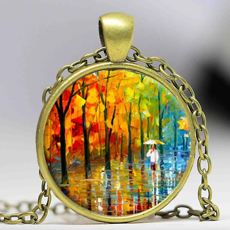 Винтаж стекло дерево жизни кабошон себе ожерелье с серебряным покрытием